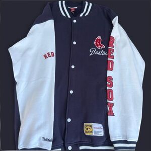 Mitchell & Ness Red Sox Varsity Jacket - Navy and White